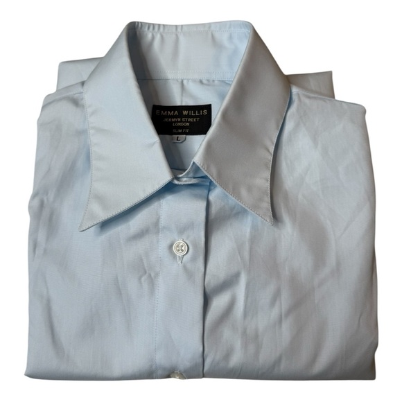 Emma Willis Slim fit Tailored Ice Blue Boyfriend Button Front Cotton Shirt L - Picture 14 of 14